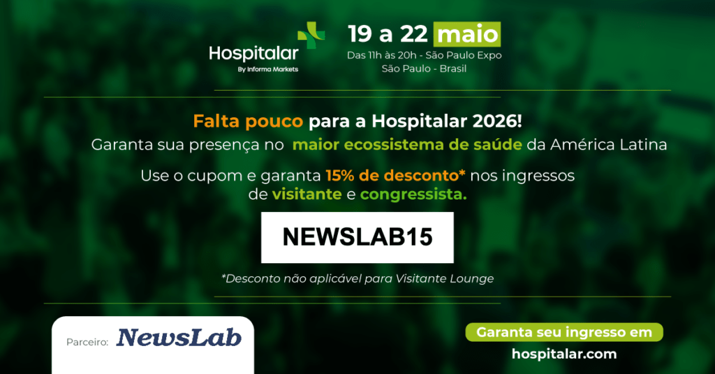 Evento Hospitalar 2026 no São Paulo Expo com estandes de tecnologia em saúde, público especializado e ambiente de negócios do setor.
