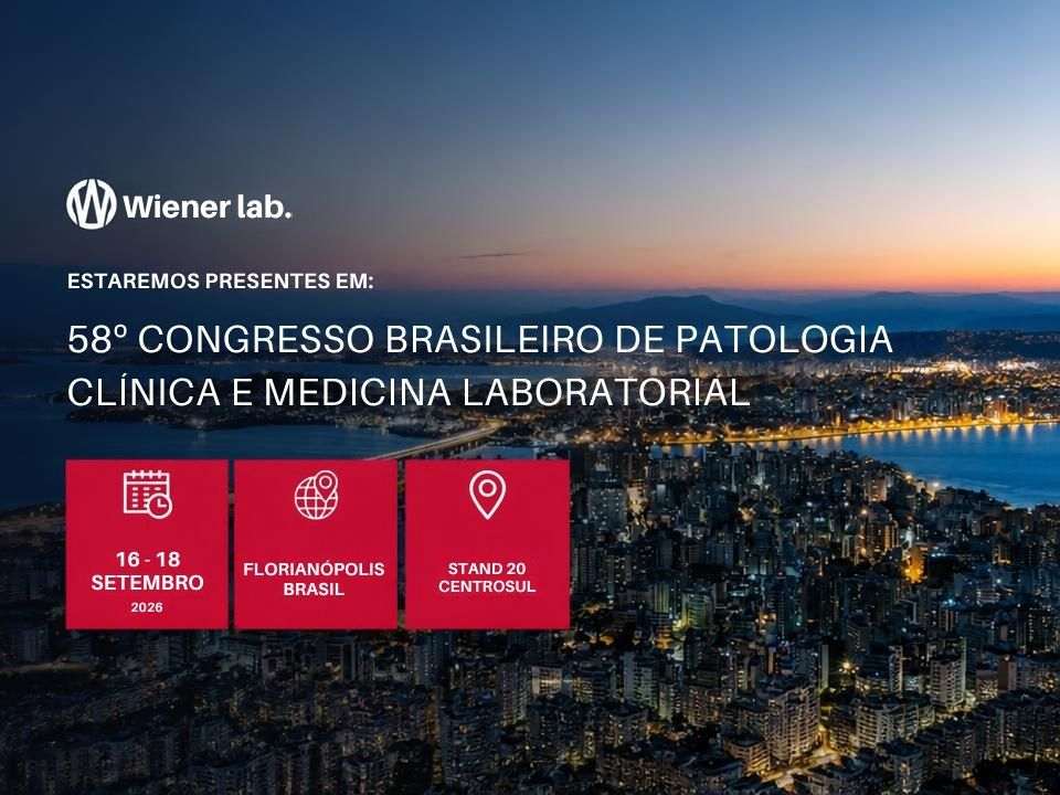 Peça de divulgação da Wiener Lab para o 58º Congresso Brasileiro de Patologia Clínica e Medicina Laboratorial, em Florianópolis.