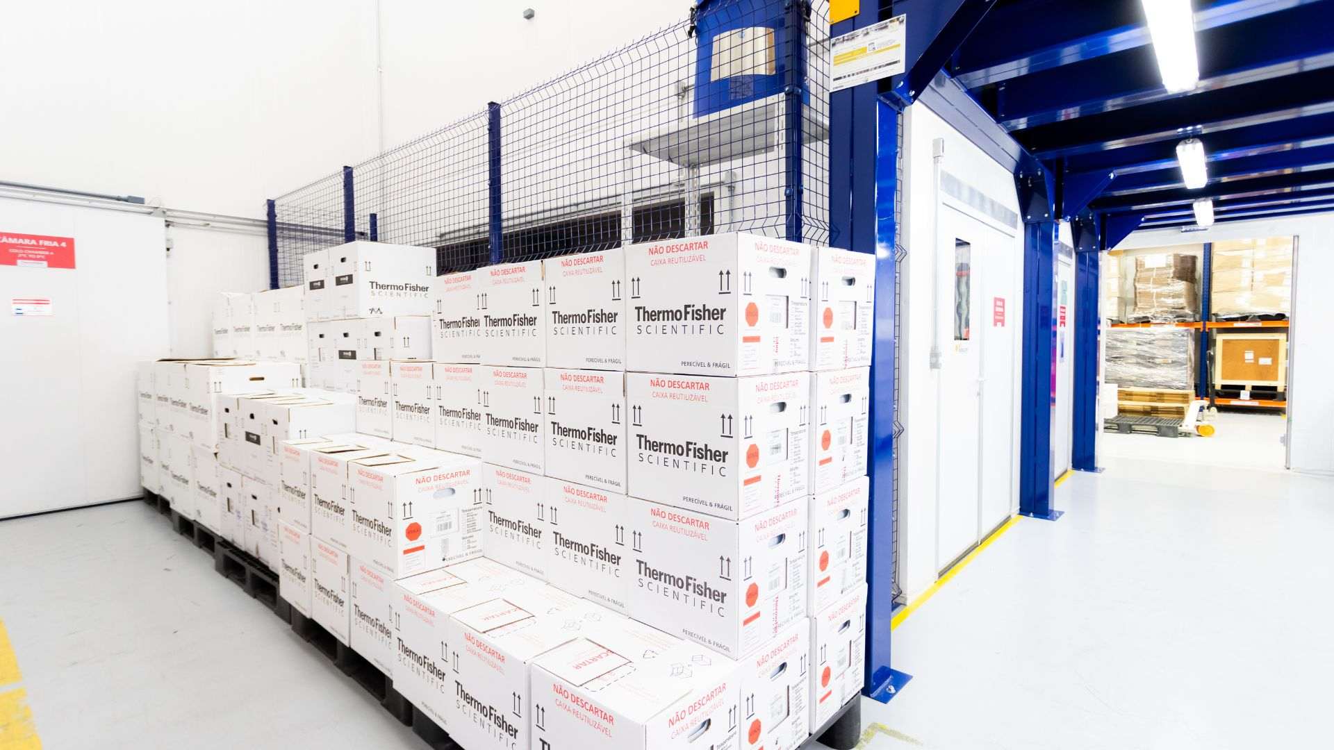 Área logística da Thermo Fisher Scientific que apoia o abastecimento de ensaios clínicos em São Paulo.